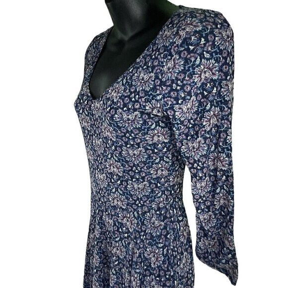 Abercrombie & Fitch Floral Micro Mesh Skater Mini Dress 3/4 Sleeve Womens M Navy - Picture 3 of 10